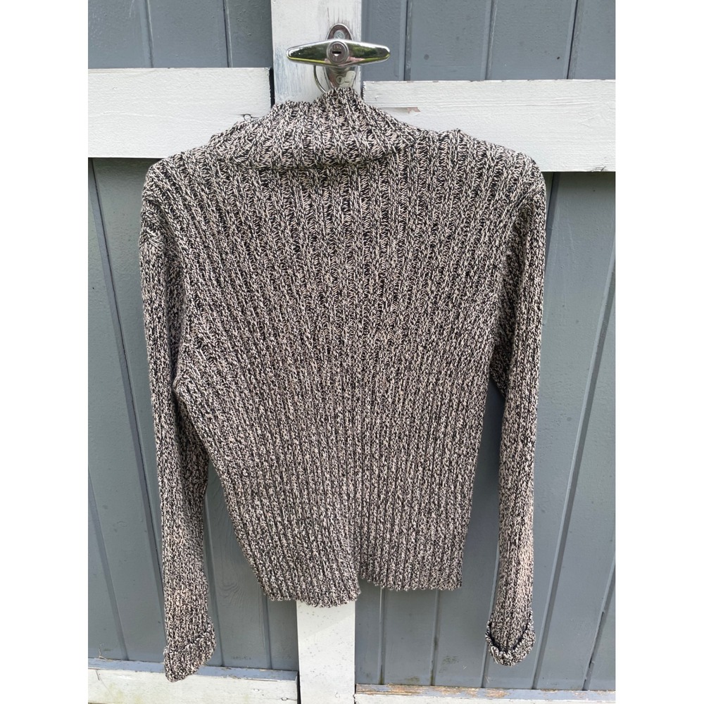 Talbots Womens Black White Marled Cotton Full Zip Mock Neck Sweater Size M - Picture 2 of 4